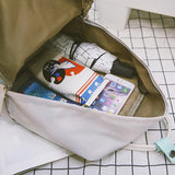 Canvas Backpack Women Teenager School Bag Splicing Knapsack Large Capacity