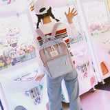 Canvas Backpack Women Teenager School Bag Splicing Knapsack Large Capacity