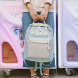 Canvas Backpack Women Teenager School Bag Splicing Knapsack Large Capacity