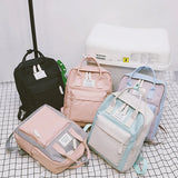 Canvas Backpack Women Teenager School Bag Splicing Knapsack Large Capacity