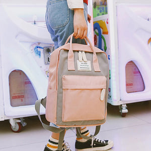 Canvas Backpack Women Teenager School Bag Splicing Knapsack Large Capacity