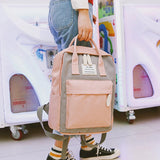 Canvas Backpack Women Teenager School Bag Splicing Knapsack Large Capacity