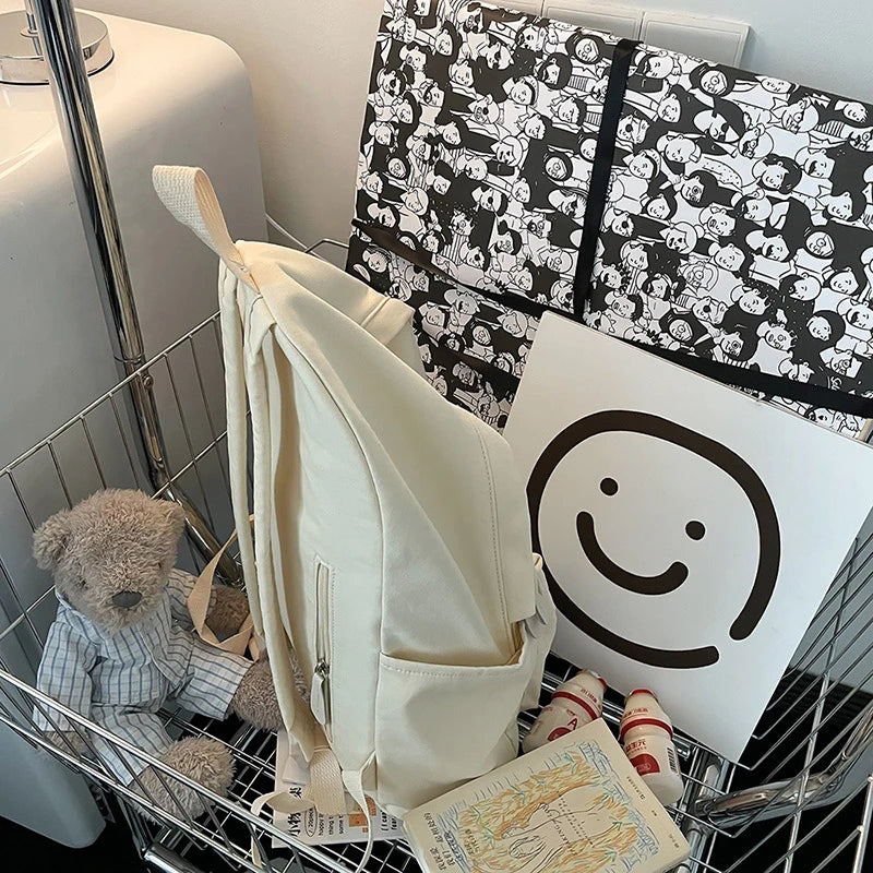 Canvas Backpacks For Women Solid Cloth School Bags For Teenage Girls