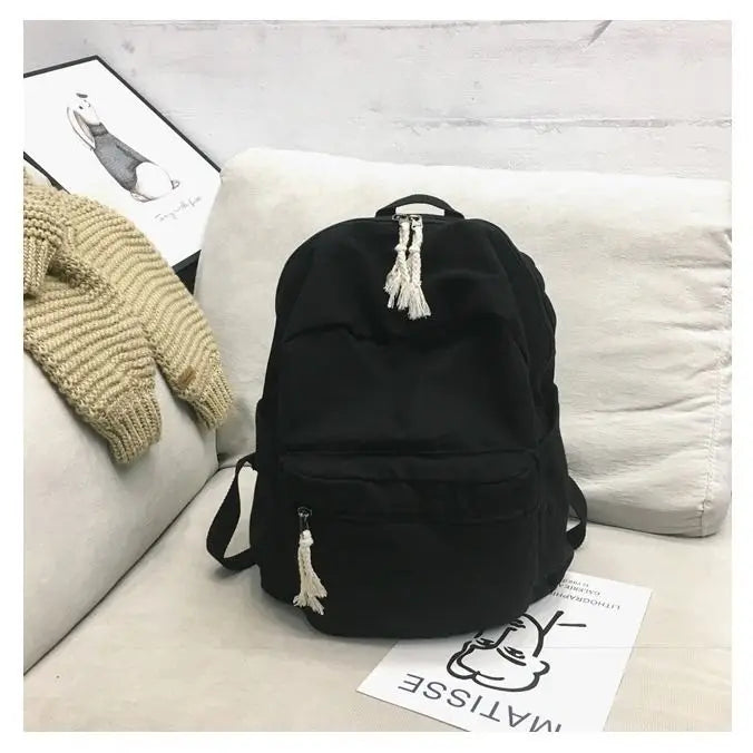Canvas Backpacks Women Solid Large Capacity School Bags Retro Ulzzang