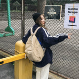 Canvas Backpacks Women Solid Large Capacity School Bags Retro Ulzzang