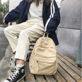 Canvas Backpacks Women Solid Large Capacity School Bags Retro Ulzzang