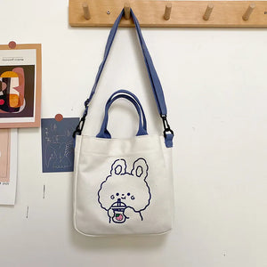 Canvas Bear Shoulder Bag Animal Pattern Small Square Bag