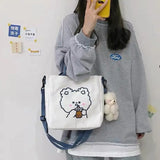 Canvas Bear Shoulder Bag Animal Pattern Small Square Bag