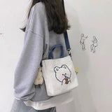 Canvas Bear Shoulder Bag Animal Pattern Small Square Bag