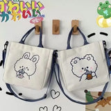 Canvas Bear Shoulder Bag Animal Pattern Small Square Bag
