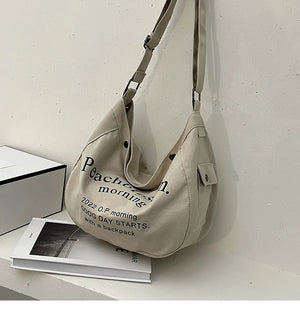 Canvas Bag Female All-match Tote Bag Student Large-capacity Messenger Bag