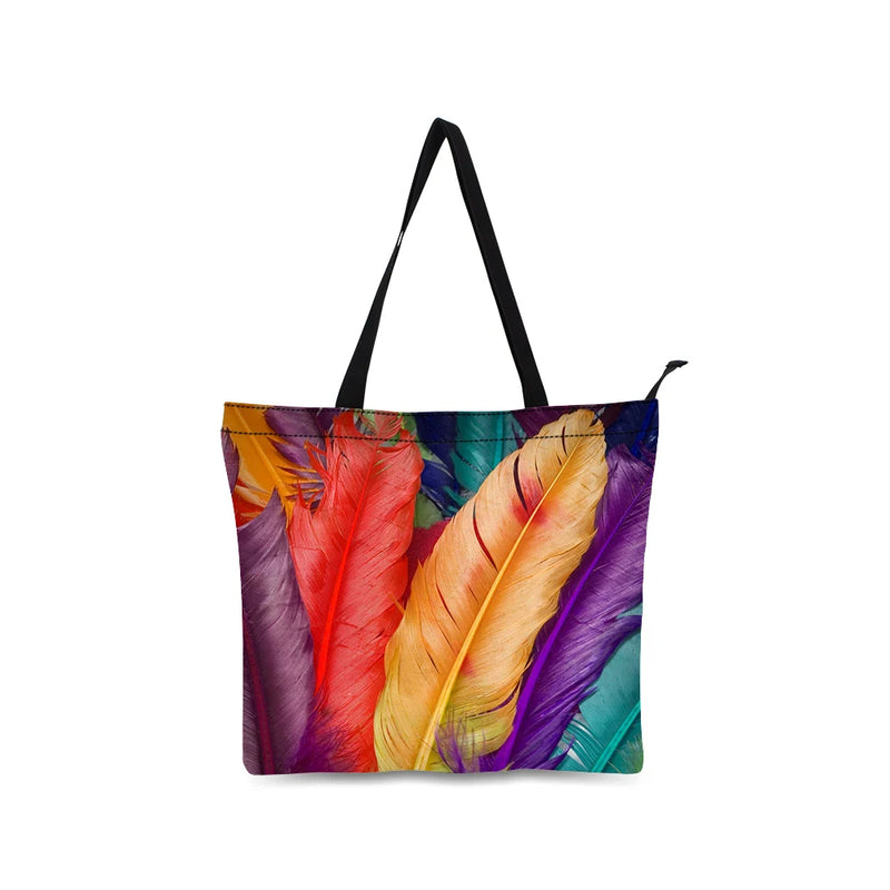 Canvas Bag Feather Printed Casual Handbags Bags Lightweight Shoulder Bags