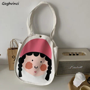 Canvas Bag Large Capacity Shoulder Bags Women Cartoon Print Handbag