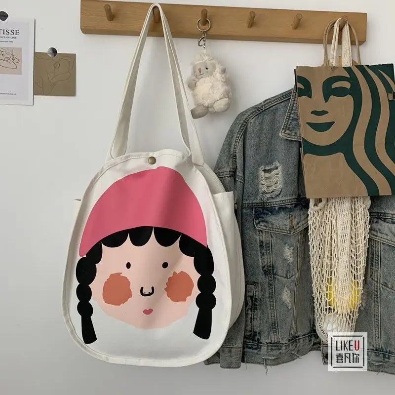 Canvas Bag Large Capacity Shoulder Bags Women Cartoon Print Handbag