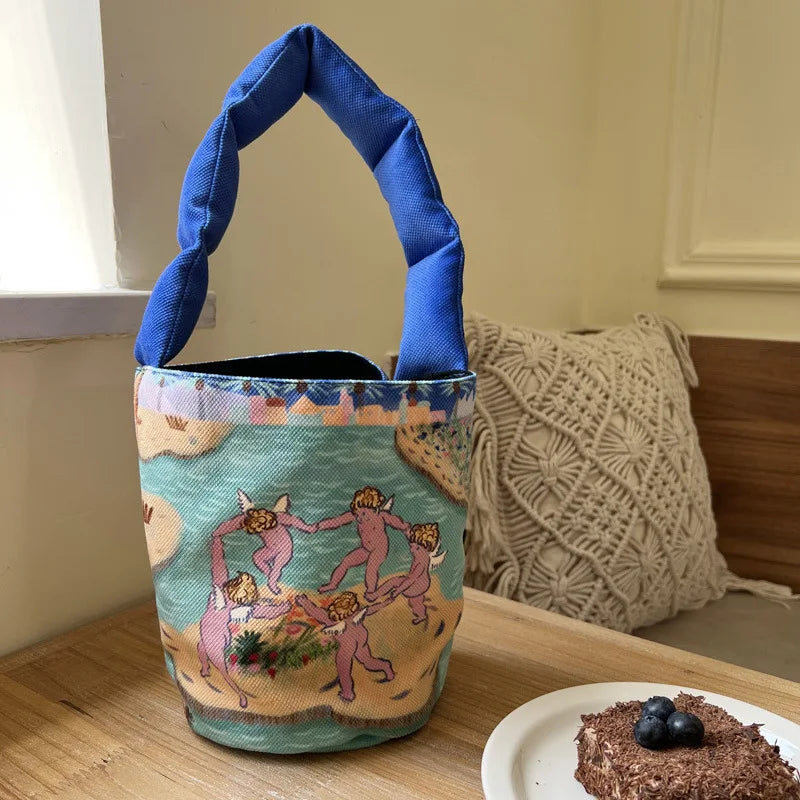 Canvas Bucket Bag Women Student Messenger Handbag