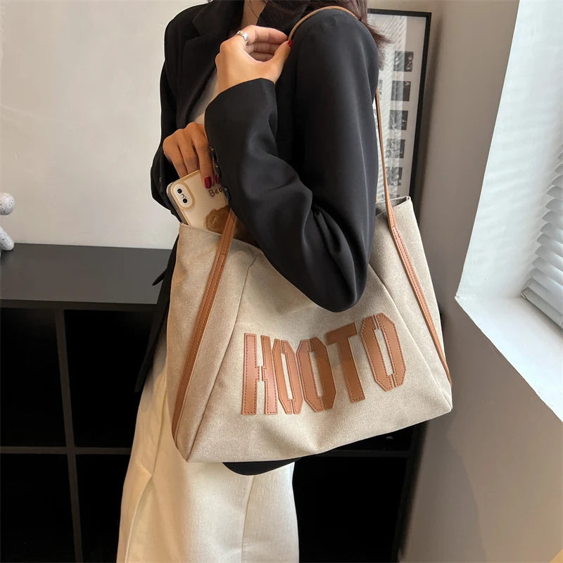 Canvas Bag Women Casual Letter Large Capacity Shoulder Bag