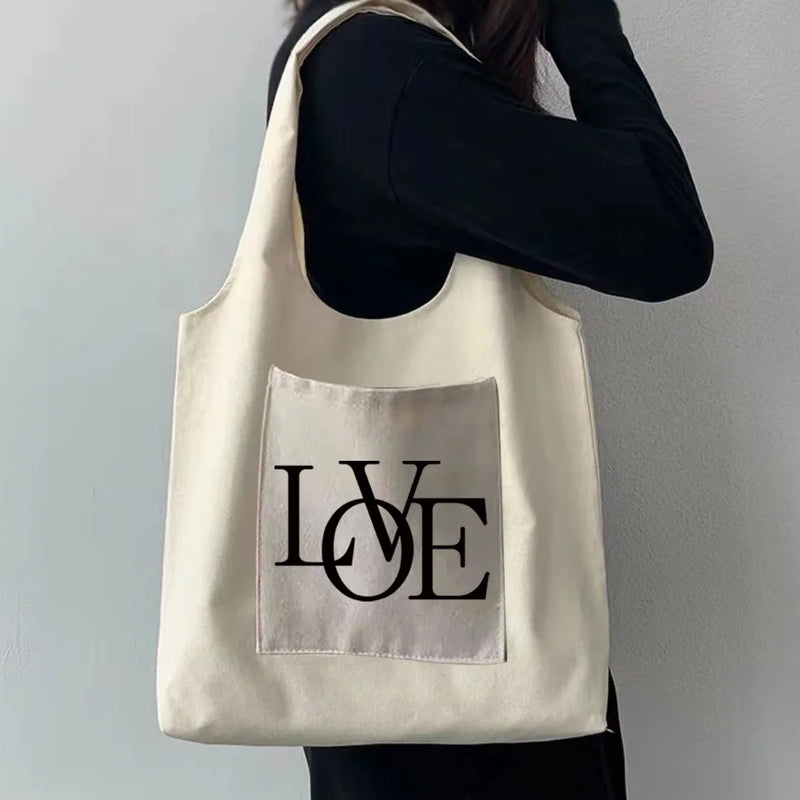 Canvas Bag Women Shoulder Bag Harajuku Cotton Shopping Bag Retro Literary Ladies