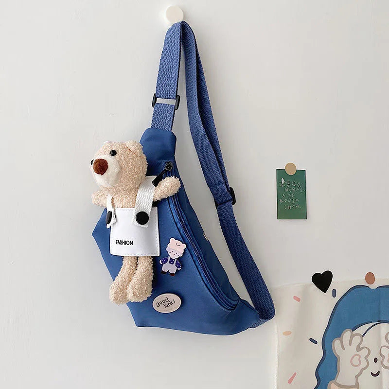 Canvas Bag Women's Chest Bag Bear Cartoon Student Girls Ins One Shoulder Messeng