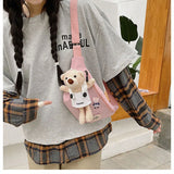 Canvas Bag Women's Chest Bag Bear Cartoon Student Girls Ins One Shoulder Messeng