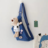 Canvas Bag Women's Chest Bag Bear Cartoon Student Girls Ins One Shoulder Messeng