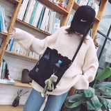 Women's Small Canvas Shoulder Bag Eco Tote Schoolbag Purse