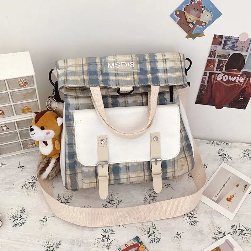 Canvas Messenger Bag Women's School College Large Capacity Backpack