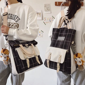 Canvas Messenger Bag Women's School College Large Capacity Backpack