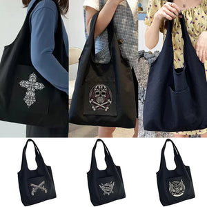Skull Series Canvas Bag Womens Shoppers Shopping Bag Grocery Handbags
