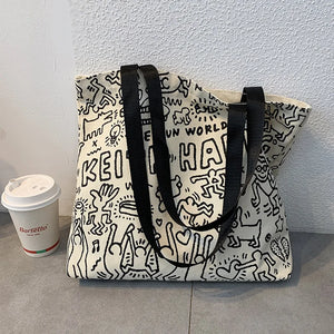 Canvas Bag for College Female Students Shoulder Portable Book Large Capacity
