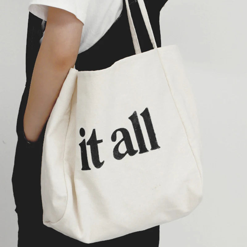 Women Handbag Large Capacity Shoulder Bag Letters Print Canvas Bag