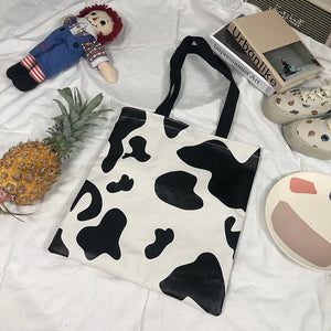 Cow Pattern Shopping Bag Harajuku Sweet Girls Casual Totes Large Shoulder