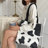 Cow Pattern Shopping Bag Harajuku Sweet Girls Casual Totes Large Shoulder