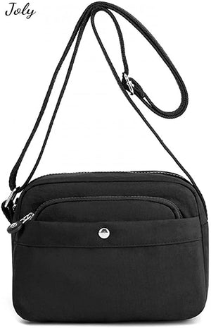Canvas Crossbody Bag Medium Size, Waterproof Nylon Handbag with Pockets