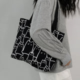 Women's Cat Tote Bag with Zipper - Japanese Style Shopper Shoulder Bag