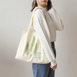 Flower Plant Printed Shoulder Handbag Reusable Shopper Casual Tote