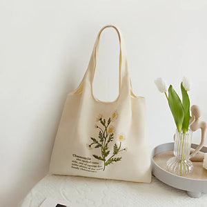 Flower Plant Printed Shoulder Handbag Reusable Shopper Casual Tote