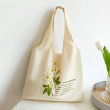 Flower Plant Printed Shoulder Handbag Reusable Shopper Casual Tote