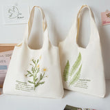 Flower Plant Printed Shoulder Handbag Reusable Shopper Casual Tote