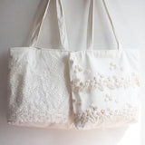 Lace Embroidery Canvas Shopper Handbag