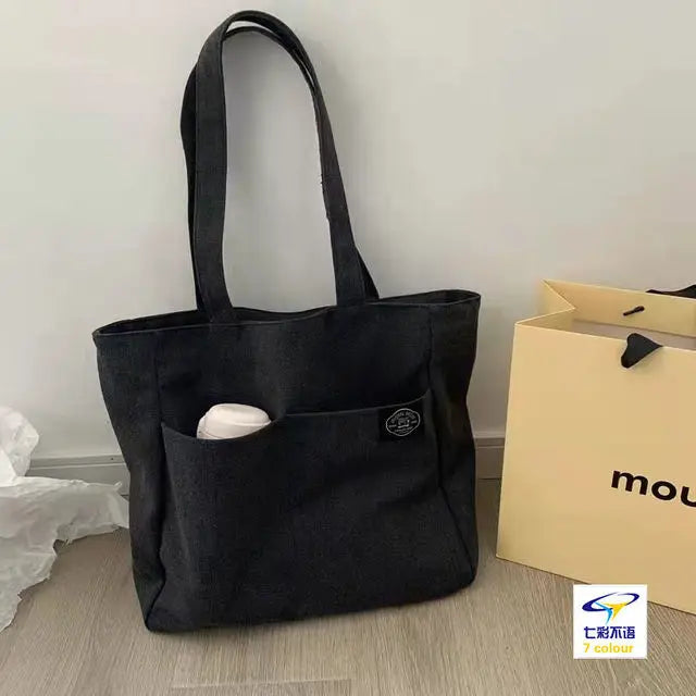 Canvas Shoulder Bag for Women Teenager Schoolbag Large Capacity Handbag