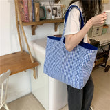 Women's Canvas Shoulder Tote Handbag Casual Solid Plaid Shopper