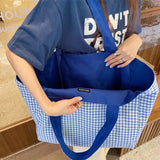 Women's Canvas Shoulder Tote Handbag Casual Solid Plaid Shopper