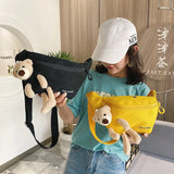 Canvas Belt Bag Cartoon Bear Cross-body Chest Outdoor Female One