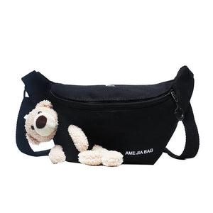 Canvas Belt Bag Cartoon Bear Cross-body Chest Outdoor Female One