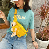 Canvas Belt Bag Cartoon Bear Cross-body Chest Outdoor Female One