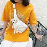 Canvas Belt Bag Cartoon Bear Cross-body Chest Outdoor Female One