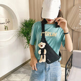 Canvas Belt Bag Cartoon Bear Cross-body Chest Outdoor Female One