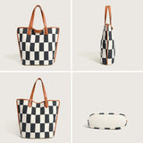 Canvas Shoulder Bag Checkered Top Handbag Shopping Tote Bag