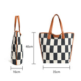 Canvas Shoulder Bag Checkered Top Handbag Shopping Tote Bag