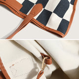 Canvas Shoulder Bag Checkered Top Handbag Shopping Tote Bag